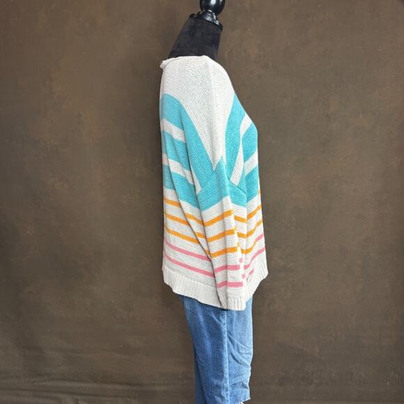 LOFT Striped Lightweight Cotton Sweater Boatneck Pullover Multi-Color Women’s L - Picture 4 of 10